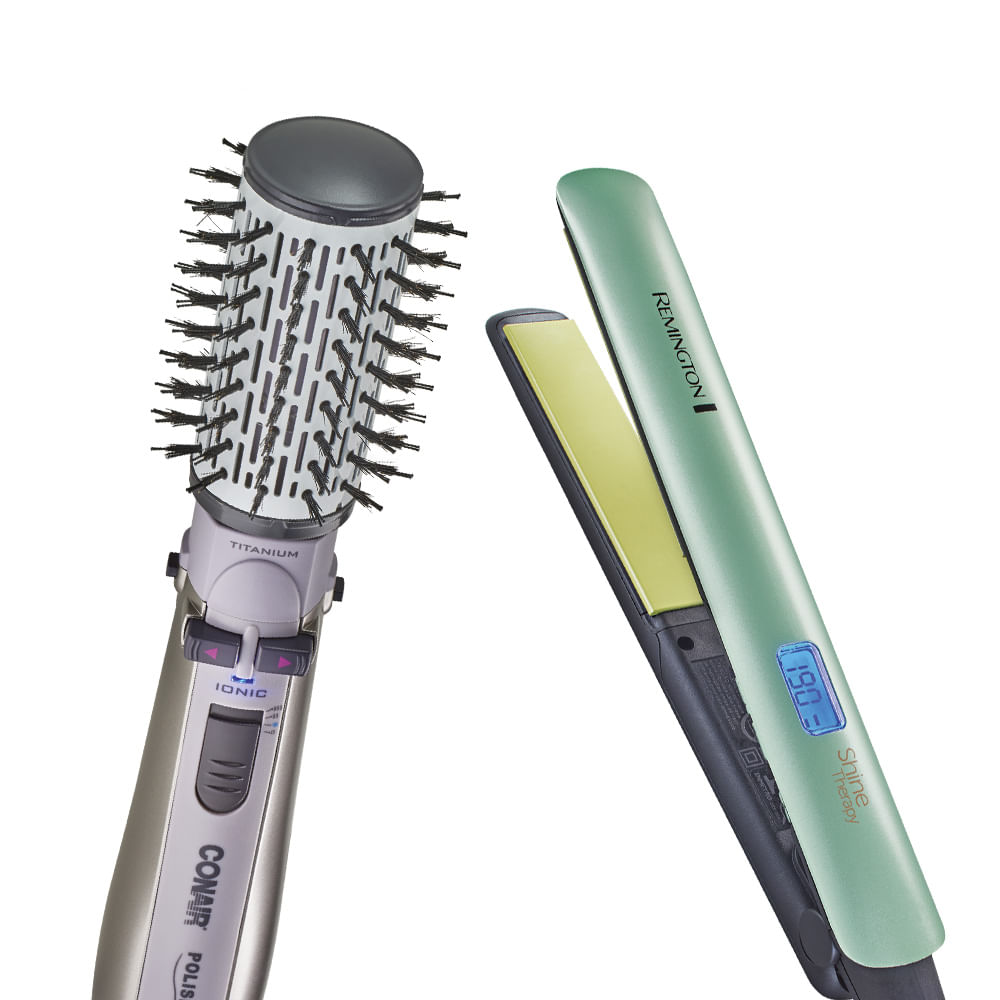 Escova Rotating Air Brush Titanium Conair + Prancha Shine Therapy 2x Remington