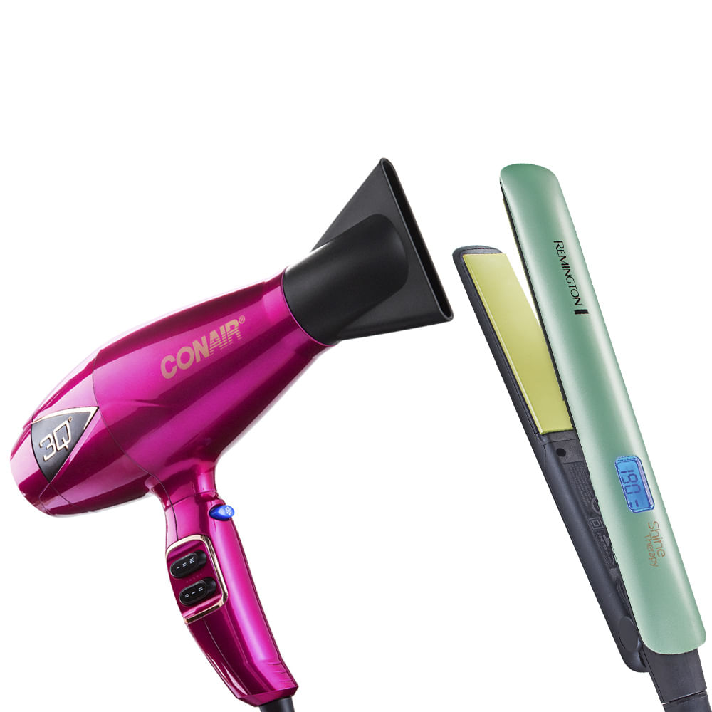 Secador 3Q Conair + Prancha Shine Therapy 2x Remington