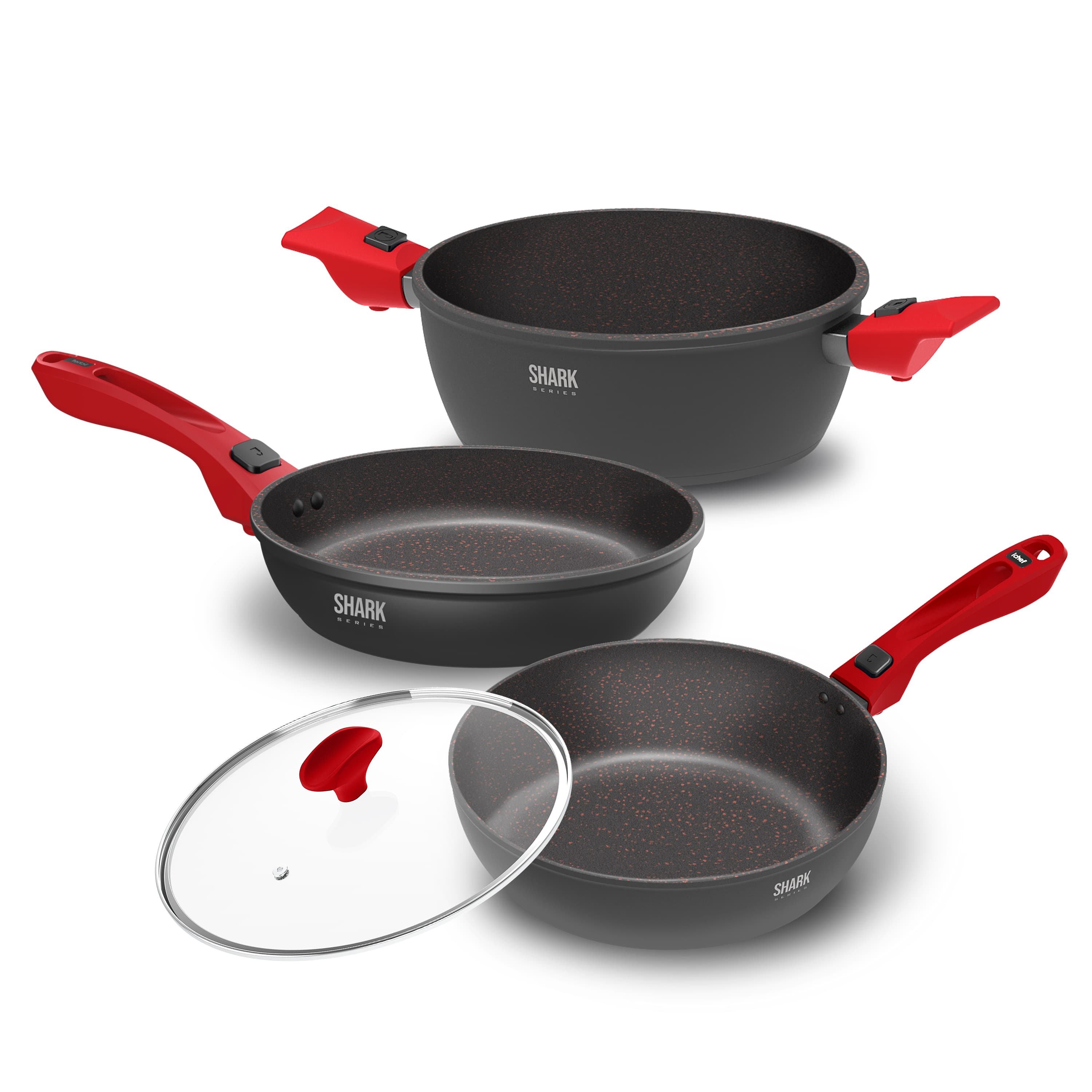 Panelas Ultra Family Size, Day by Day, Sauté Grand e Tampa de Vidro Ichef 24cm - Vermelha
