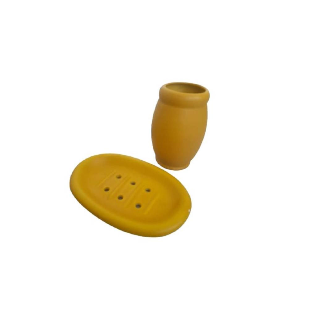 Jogo para Banheiro em Cerâmica 2 Peças Decorativo Amarelo