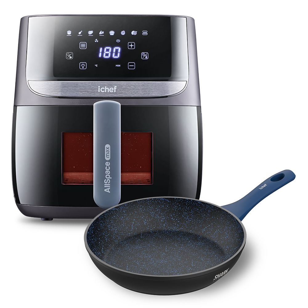 Airfryer Vision Max Ichef 5,7L e Panela Polishop iChef Home Sauté Petit Shark Series Azul 20cm