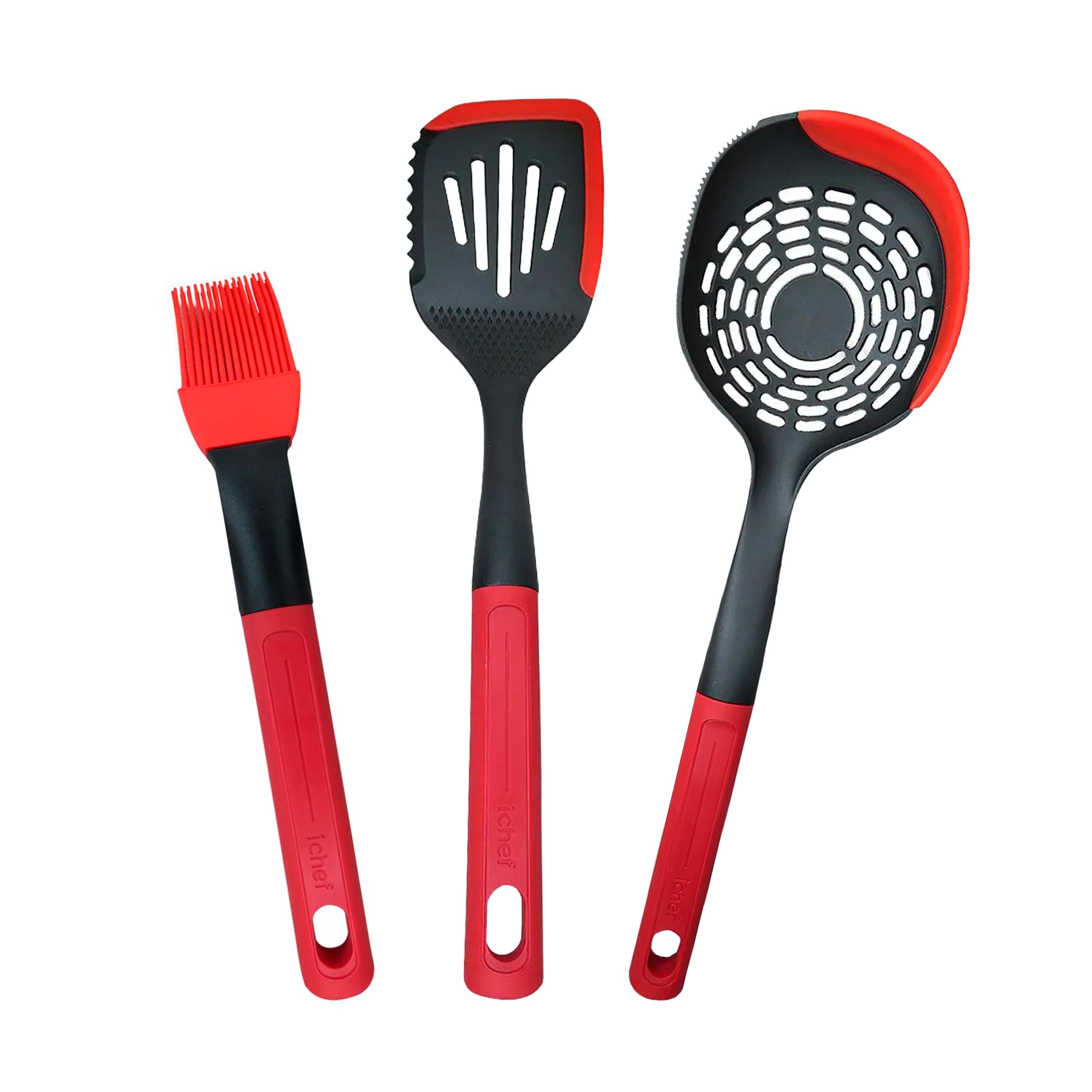 Espátula de Silicone e Escumadeira de Silicone e Pincel de Silicone Ichef Polishop Red