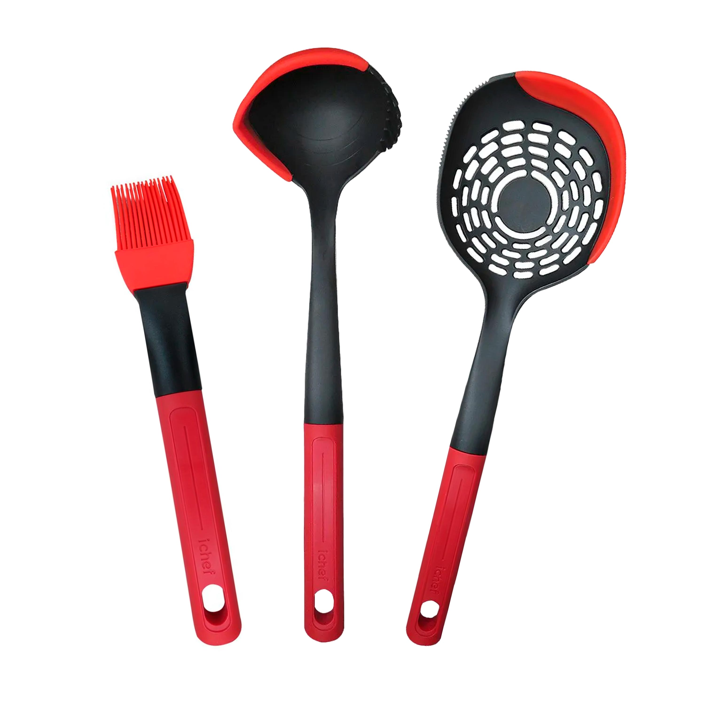 Escumadeira de Silicone e Concha de Silicone e Pincel de Silicone Ichef Polishop Red