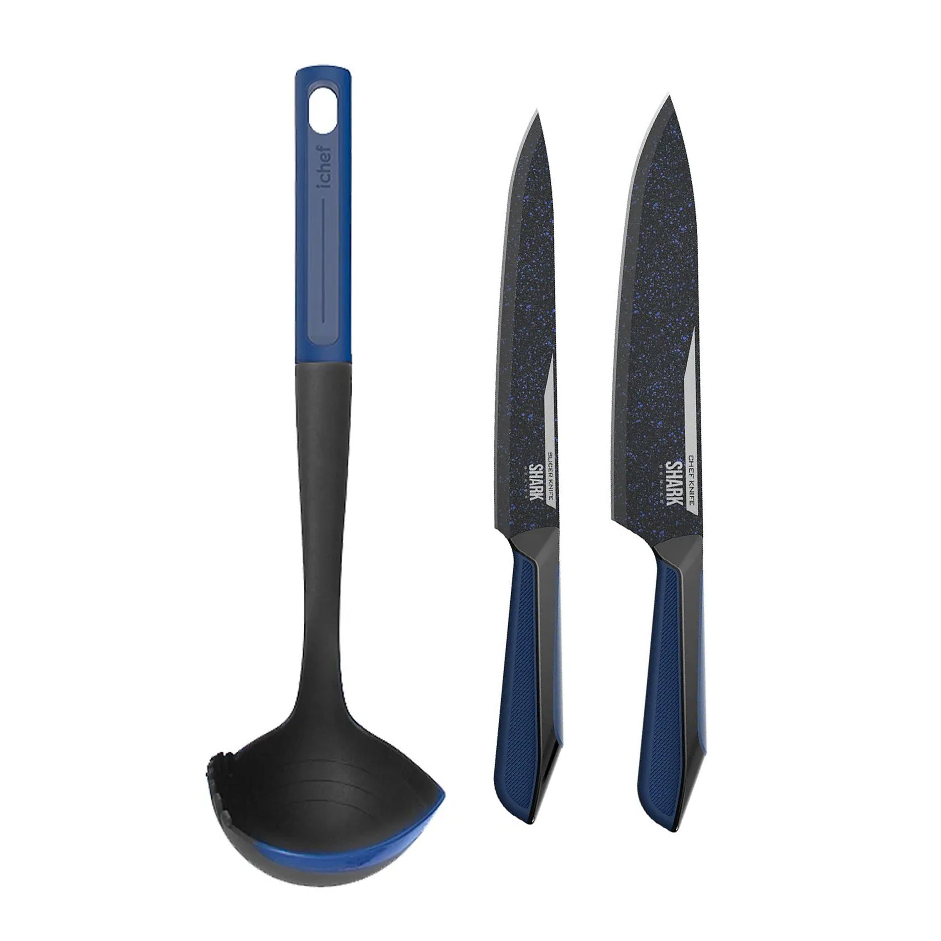 Conjunto de 2 Facas Polishop Ichef Special Cut Azul e Concha de Silicone Ichef Azul