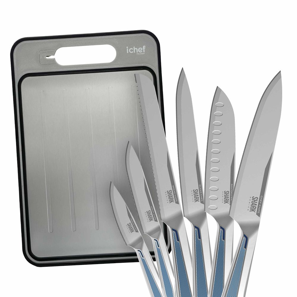 Conjunto de Facas Polishop Professional Cut Inox e Tábua de Corte Dupla Face - Ichef Dual Cut | Ichef