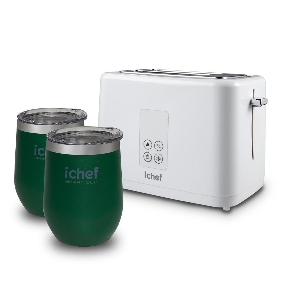 Torradeira Elétrica Ichef Breakfast mais Copos Térmico Com Tampa iChef Smart Cup 350 ml Verde | 220W