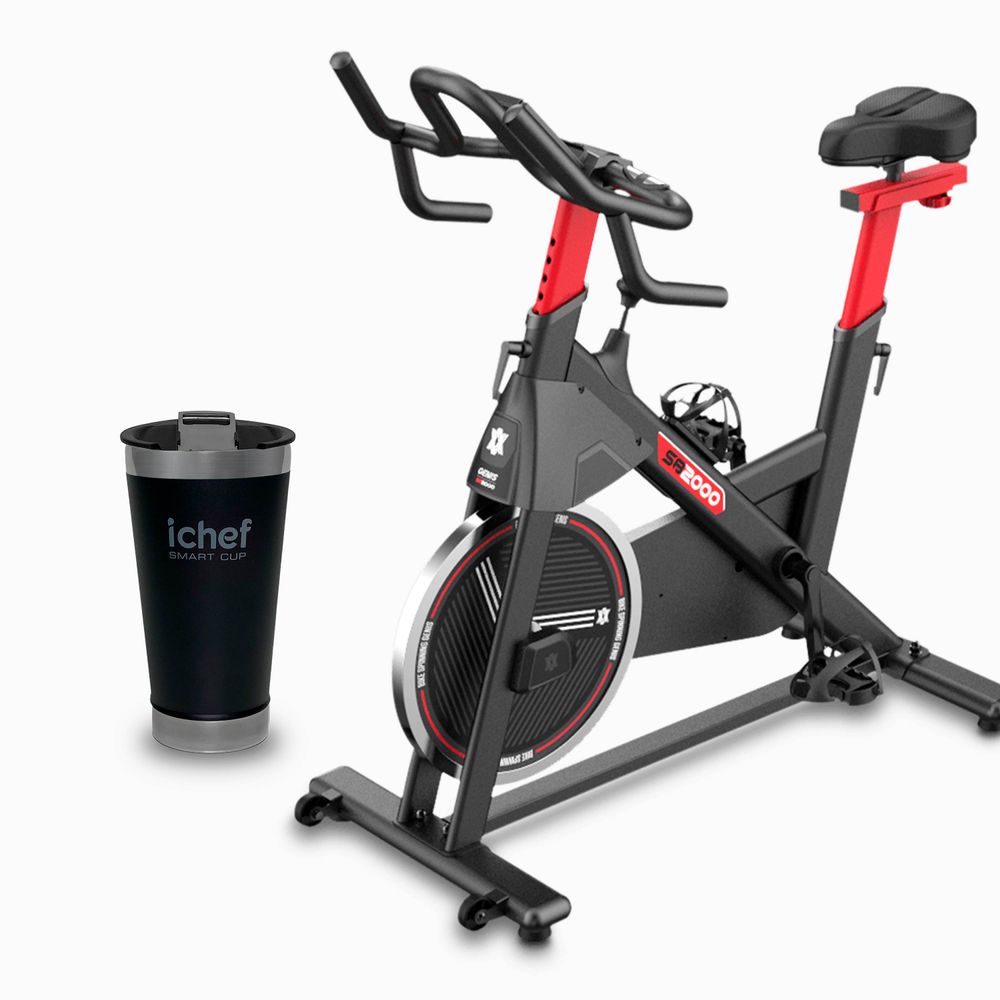 Bicicleta Ergométrica Spinning SB 2000 Genis e Copo Térmico Ichef Com Tampa Smart Cup 600 ml - Preto | Genis