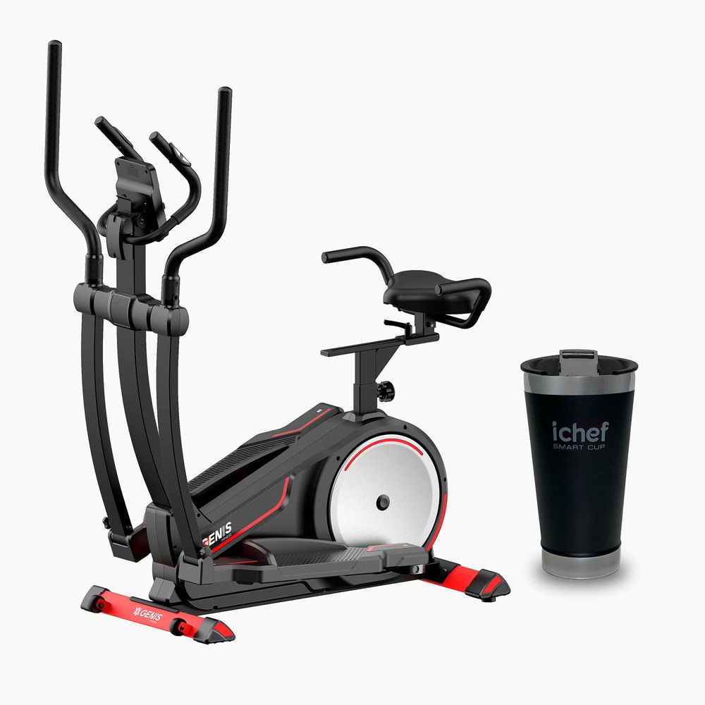 Elíptico + Bicicleta Ergométrica Easy Way Genis Polishop e Copo Térmico Ichef Com Tampa Smart Cup 600 ml Preto | Bivolt