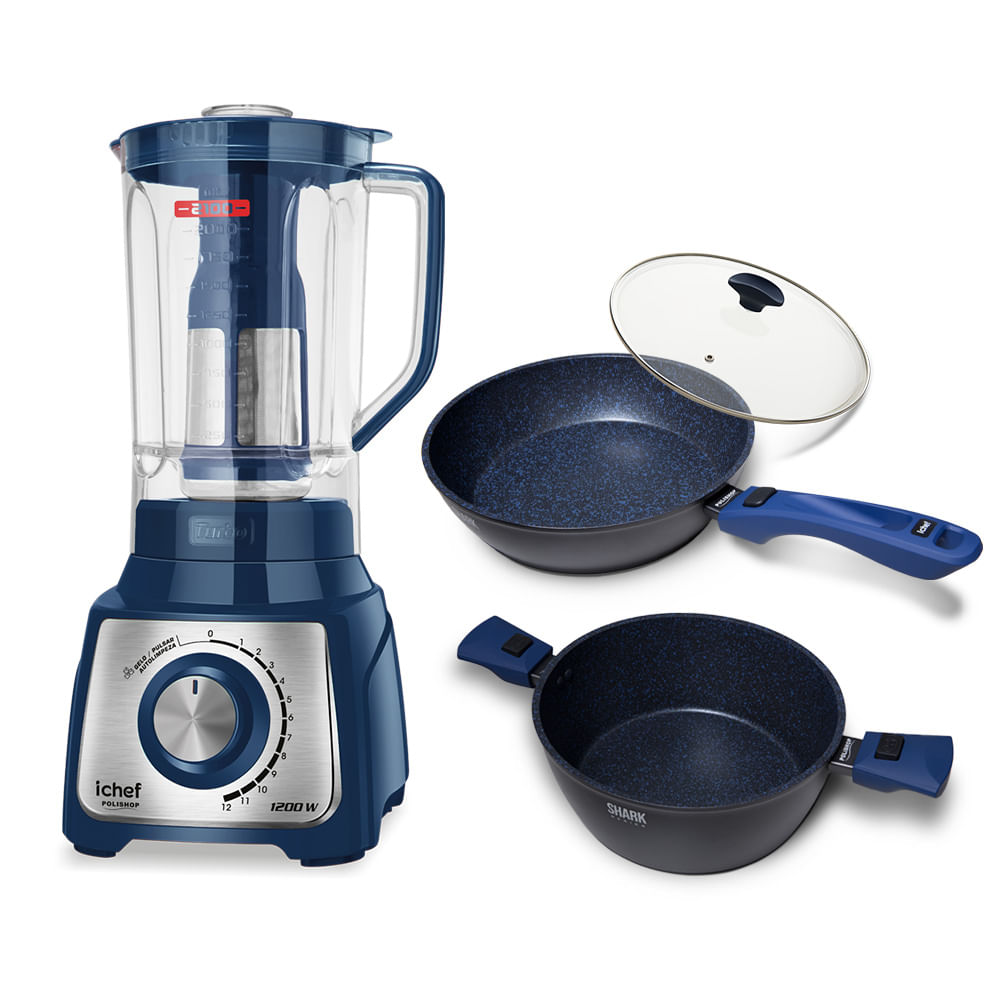 Liquidificador Turbo Inox Ichef + Panela Family Size 24cm Ichef + Panela Day By Day 24cm Ichef + Tampa 24cm Ichef SHARK SERIES