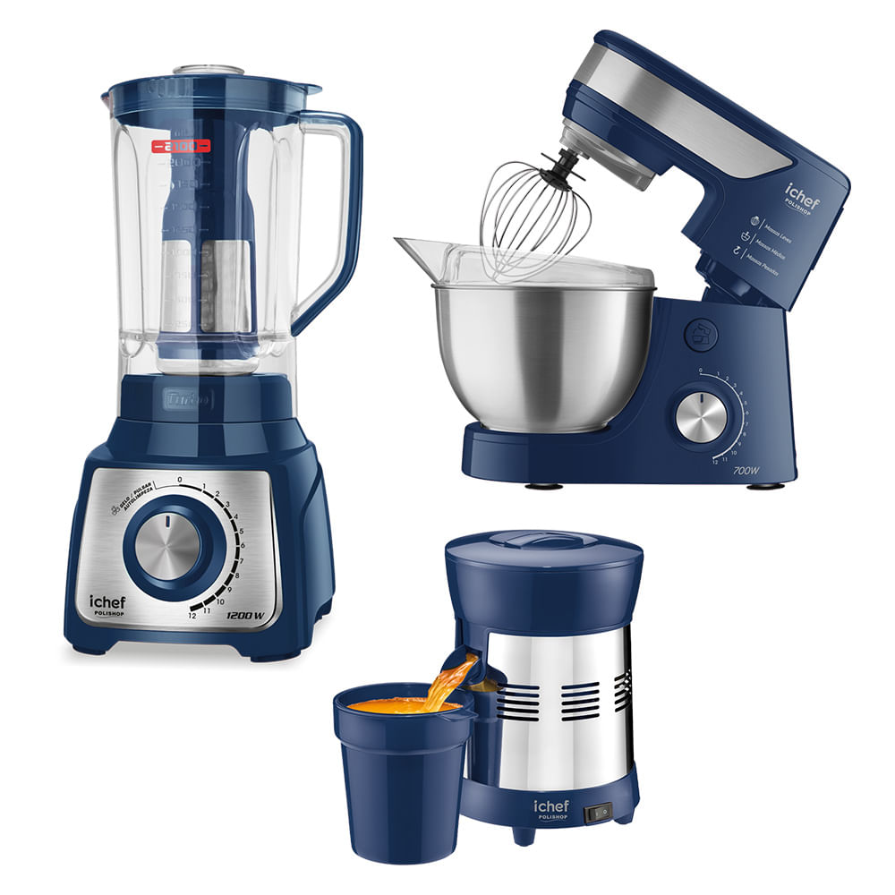 Batedeira Planetária + Liquidificador + Extrator de Sucos Turbo Premium Inox Blue Ichef Polishop e GANHE R$ 150 de Desconto
