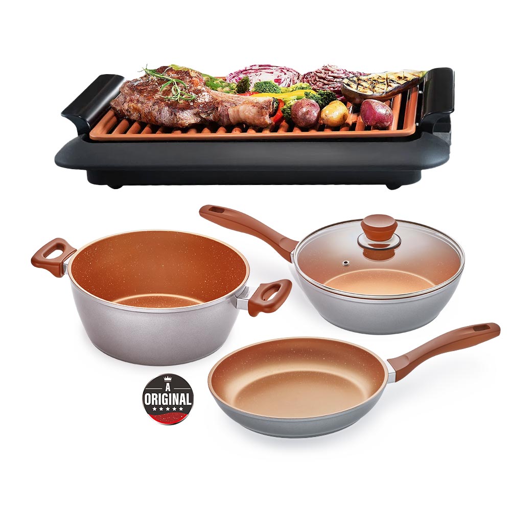 Panela + tampa 24 cm Cobre Ganhe Churrasqueira Grill