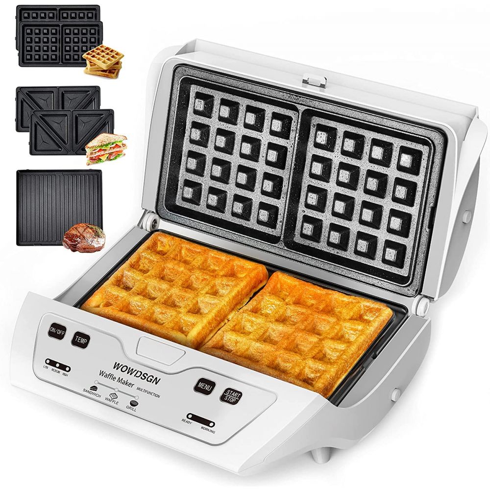 WOWDSGN Máquina de Waffle Antiaderente Aço Inoxidável 110V1000W Prata
