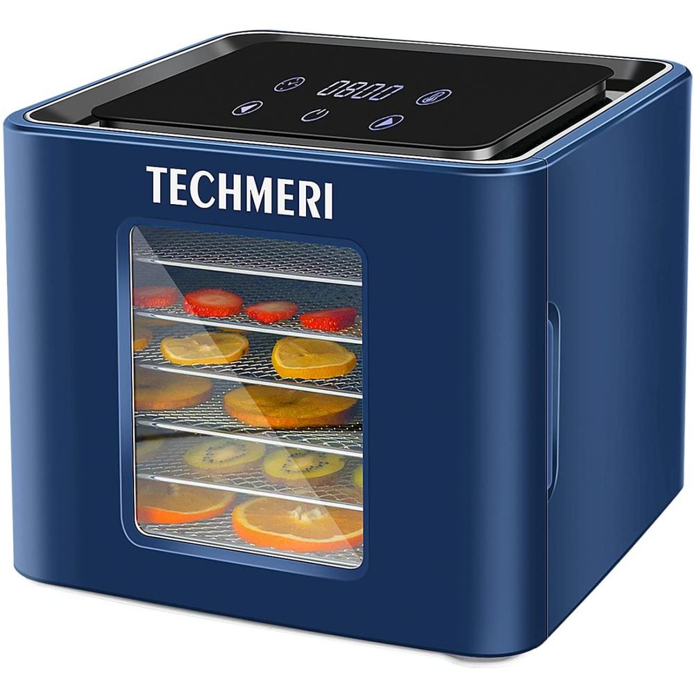 TECHMERI Máquina Desidratadora de Alimentos com 6 Bandejas e Painel de Controle Digital 110V Azul