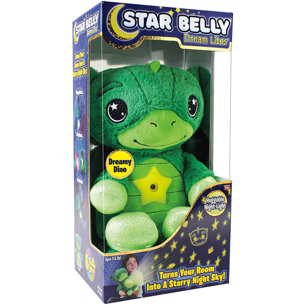 Ontel Star Belly Dinossauro Verde de Pelúcia com Luz Noturna para Crianças a partir de 3 Anos