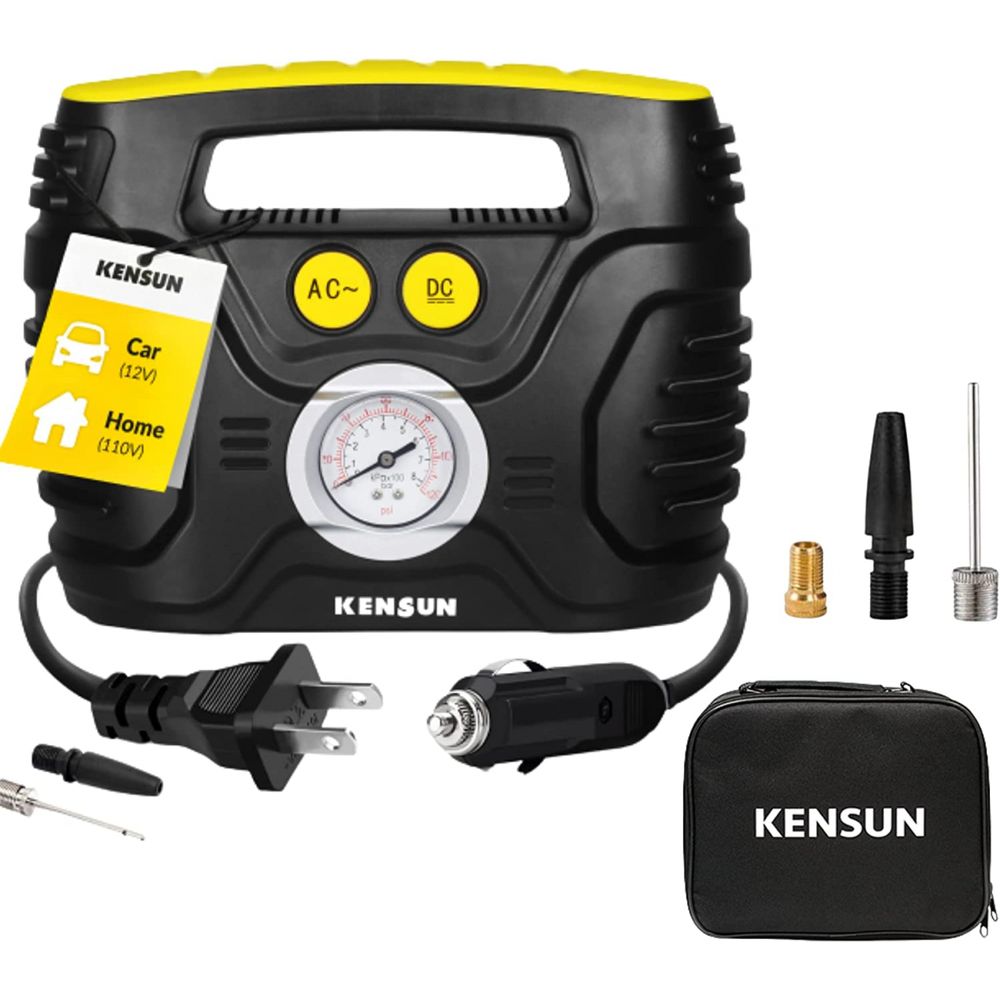 Kensun Mini Compressor de Ar Eletrico Automotivo portatil 12V110V 120 PSI preto