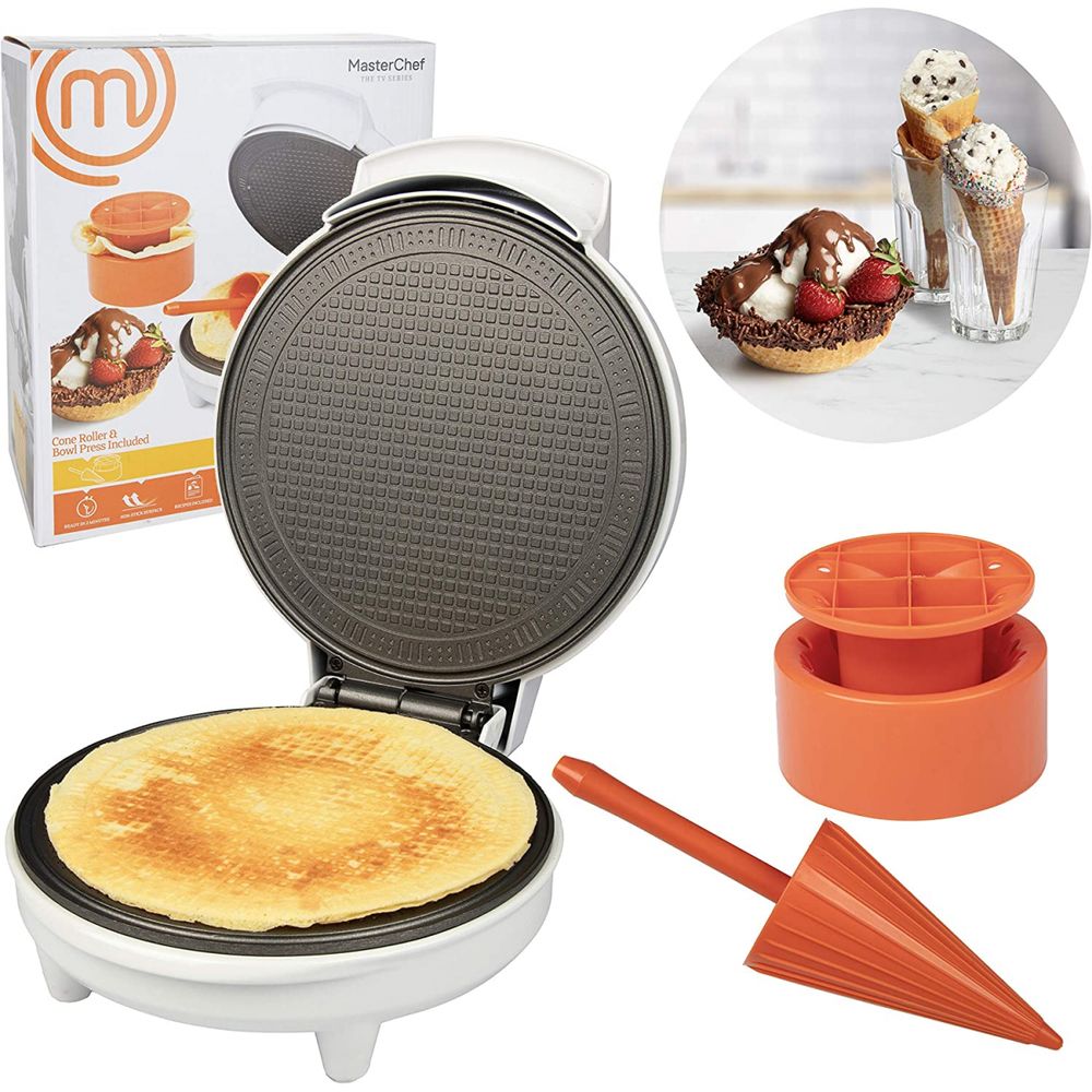 MasterChef Maquina de Waffle Cone Sorvete Inclui Shaper Roller e Bowl Press Branco 110V